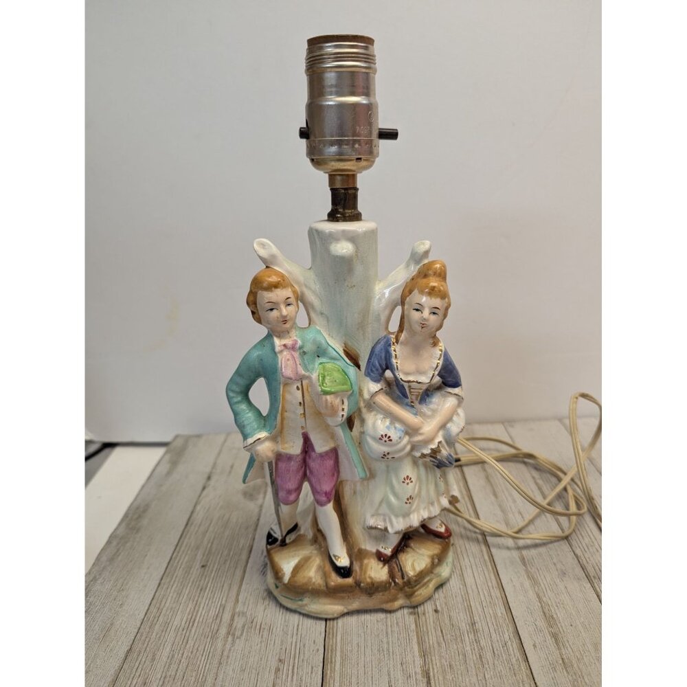 Walls Victorian Couple Beside Tree Lamp Vintage Ceramic 11 1/4" Needs Rewiring